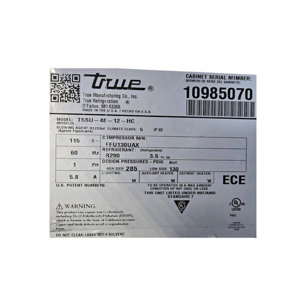 TRUE TSSU-48-12-HC Refrigerated Prep Table with Double Overshelf - 2 Solid Door - 48 Inch