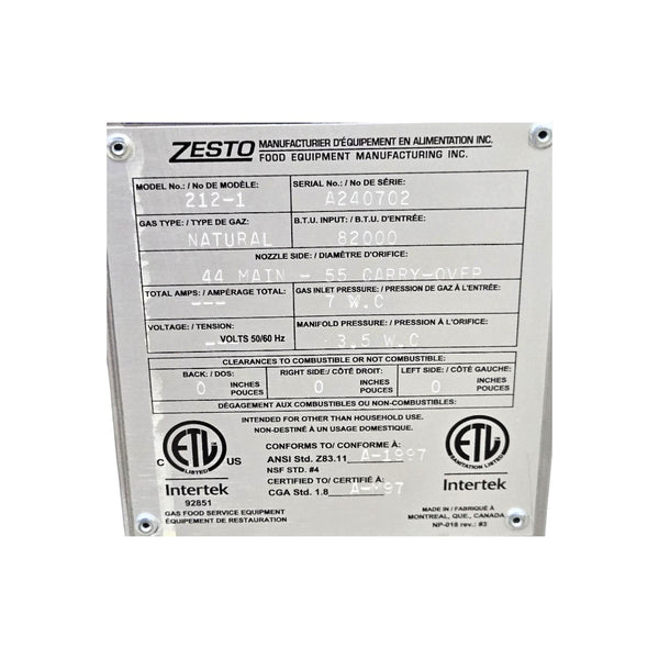Zesto 212-1 Pizza Oven - Natural Gas