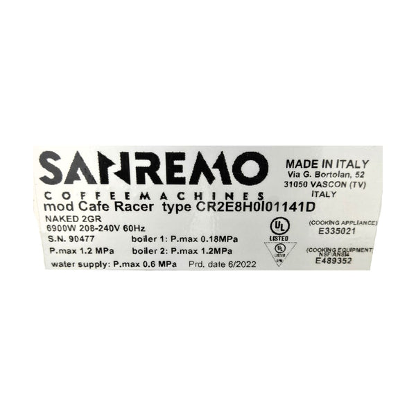 Sanremo Cafe Racer Group 2 Combo With Fiorenzato Grinder and Water System