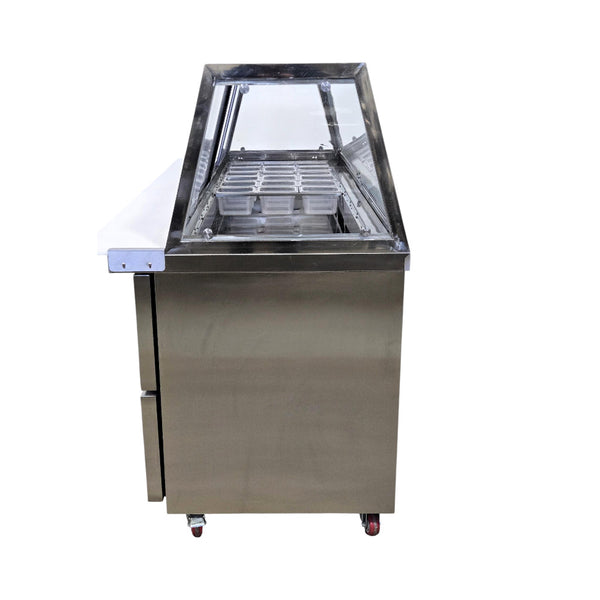 Sub- Equip CUSC-84G-2D Refrigerated Prep Table - 2 Solid Door - 2 Solid Drawers - Sneeze Guard - 84 Inch