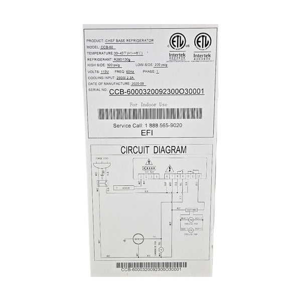 EFI CCB-6D Refrigerated Chef Base