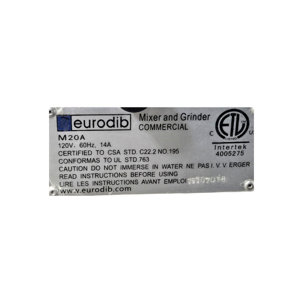 Eurodib M20A Planetary Mixer - 20 Qt
