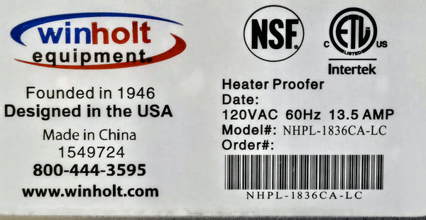 Winholt NHPL-1836CA-LC Proofer Cabinet - Non Insulated
