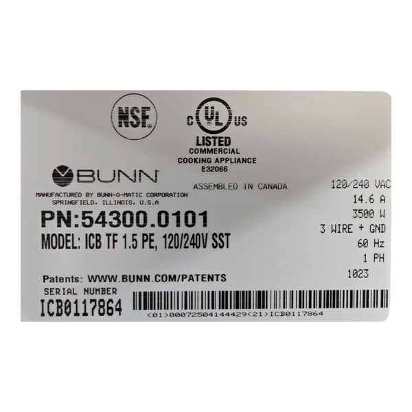 Bunn ICBTF 1.5 PE Coffee Brewer with Hot Water Tap