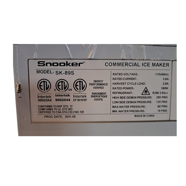 Snooker SK-89S Ice Maker - 80 lb Ice Capacity