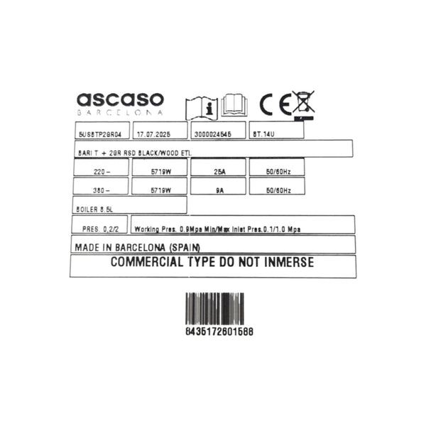 Ascaso 5U8BTP2GR04 2 Group Espresso Machine