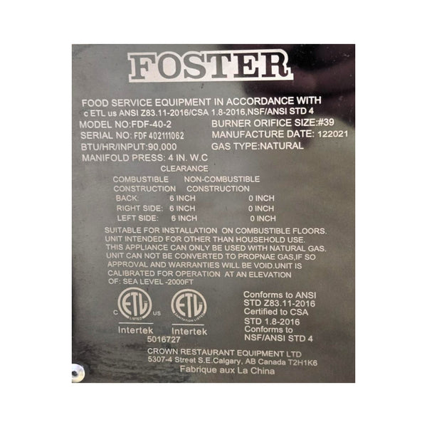 Foster FDF-40-2 Natural Gas - 40lb Deep Fryer
