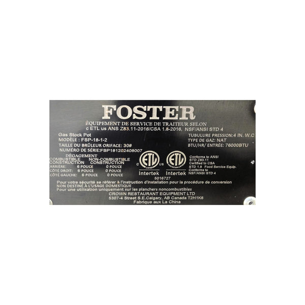 FOSTER FSP-18-1-2 Stock Pot Range - 18 Inch