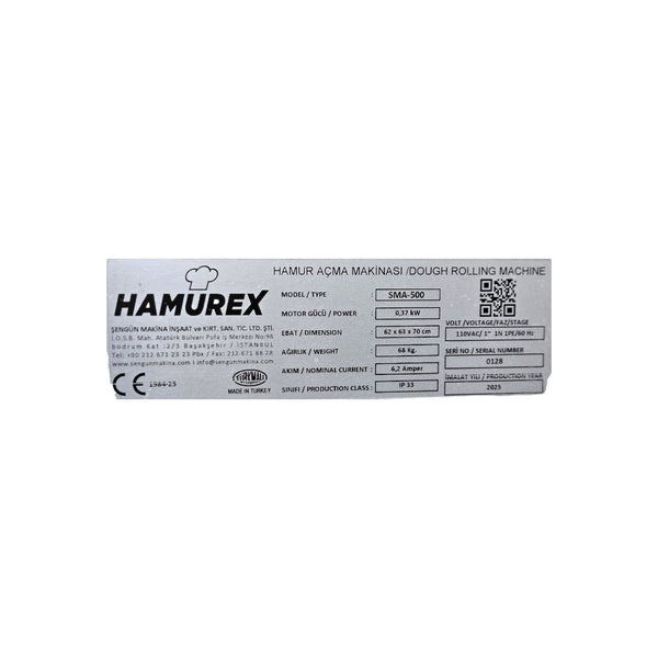 Hamurex SMA-500 Dough Sheeter - 20 Inch
