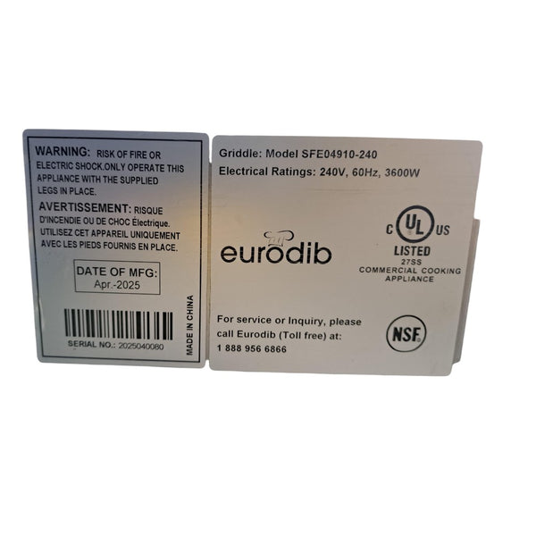 Eurodib SFE04910-240 Electric Griddle - 36''