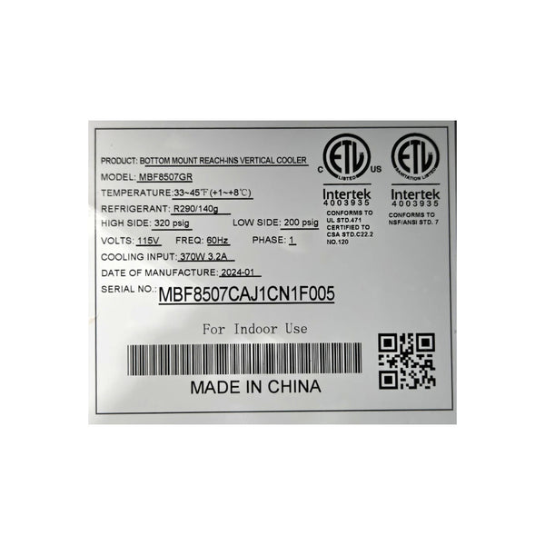 Atosa MBF8507GR 2 Door Refrigerator