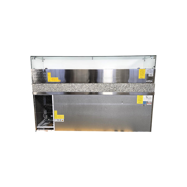 Omcan PT-CN-0580 Granite Top Refrigerated Pizza Prep Table - 80 Inch - 3 Solid Door with 79 Inch Refrigerated Topping Rail with Sneeze Guard