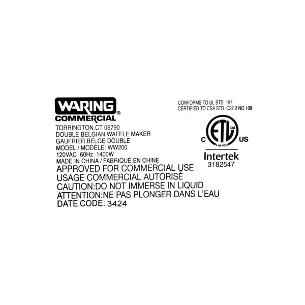 Waring WW200 Waffle Maker