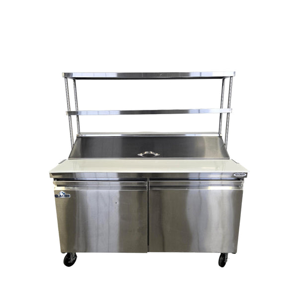 Glacier GST-60-16 / 1260SS Refrigerated Prep Table - 2 Solid Door - 60 Inch with Thorinox overshelf