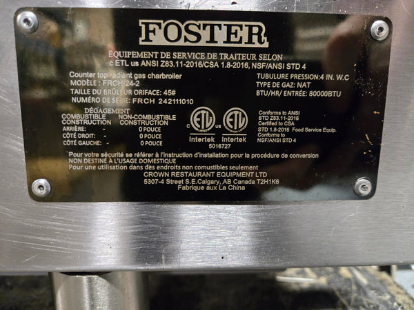 Foster FRCH-24-2 Heavy Duty Radiant Charbroiler