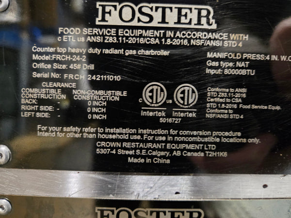 Foster FRCH-24-2 Heavy Duty Radiant Charbroiler