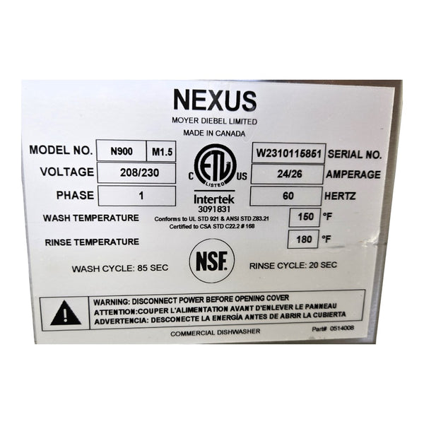 Moyer Diebel Nexus N900 Undercounter Dishwasher