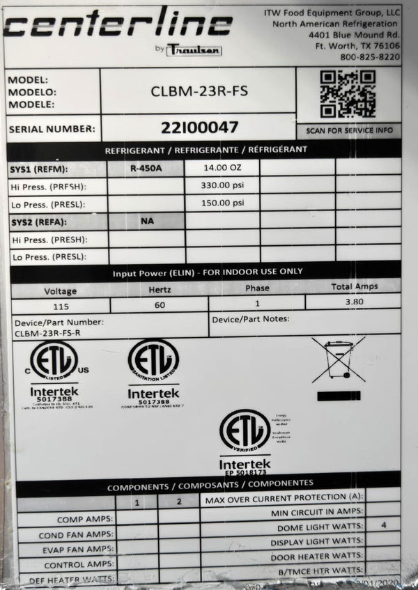 Traulsen CLBM-23R-FS Refrigerator - 1 Door