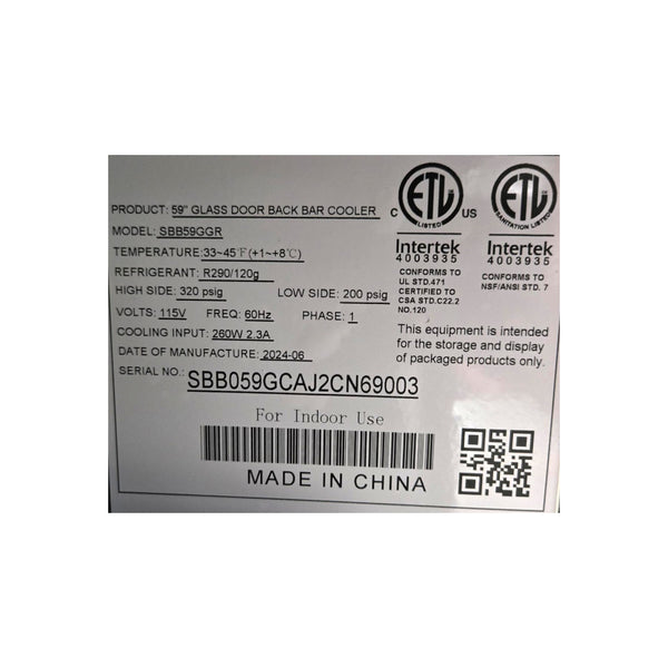Atosa SBB59GGR Back Bar Cooler - 2 Glass Door - 59 Inch