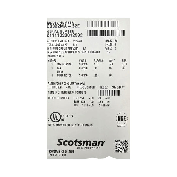Scotsman CO322MA-32E Ice Machine with B322S Bin