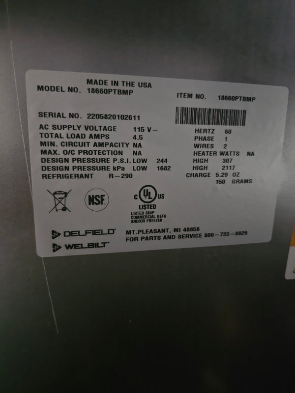 Delfield 18660PTBMP 60" Two Door Refrigerated Prep Table