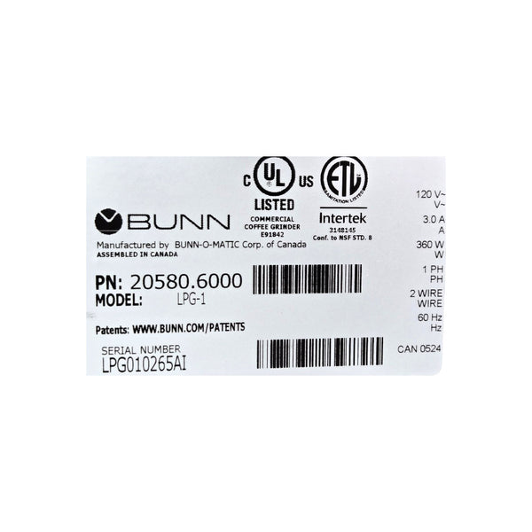 Bunn LPG-1 Low Profile Coffee Grinder
