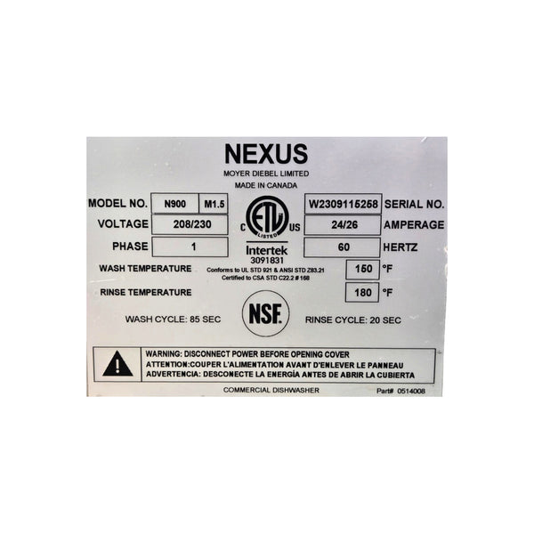Nexus N900 Undercounter Dishwasher