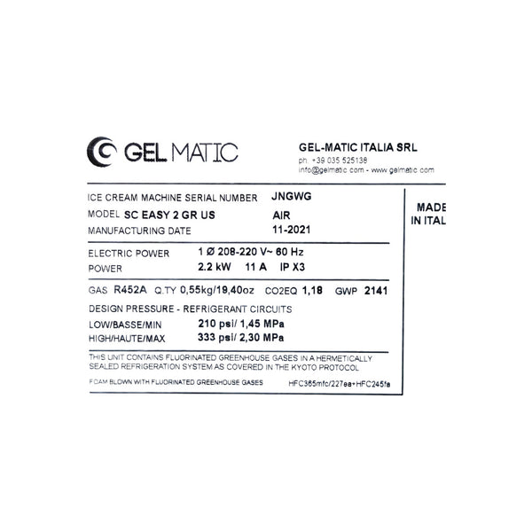 Gel Matic SC EASY 2 GR US Countertop Soft Serve Ice Cream