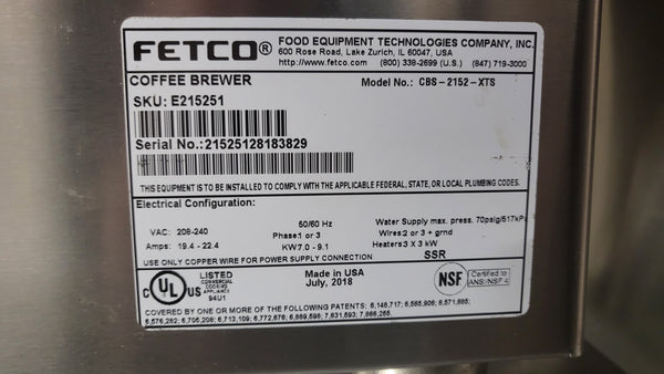 Fetco CBS-2152XTS Coffee Brewer