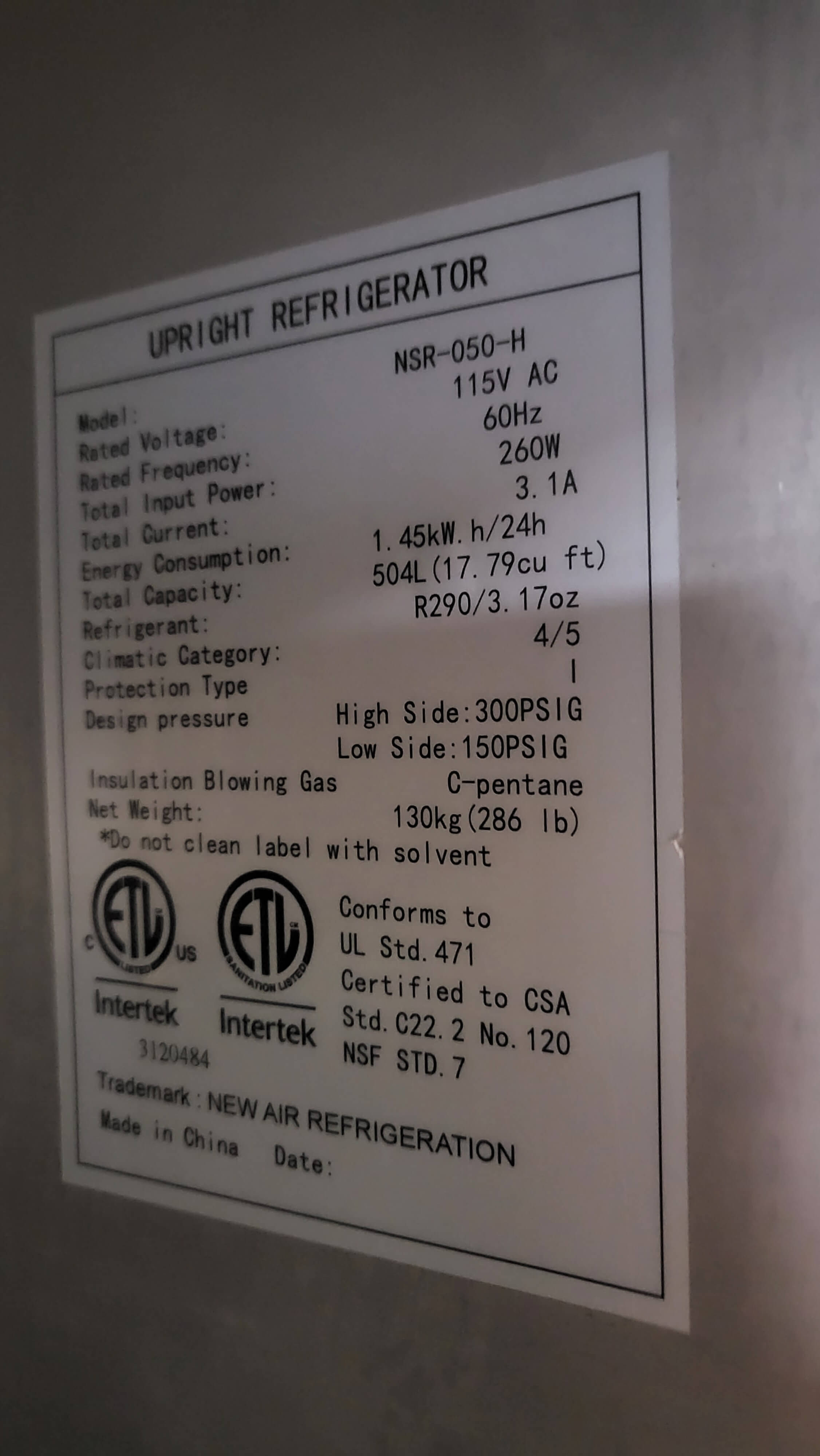 New Air NSR-050-H Refrigeration