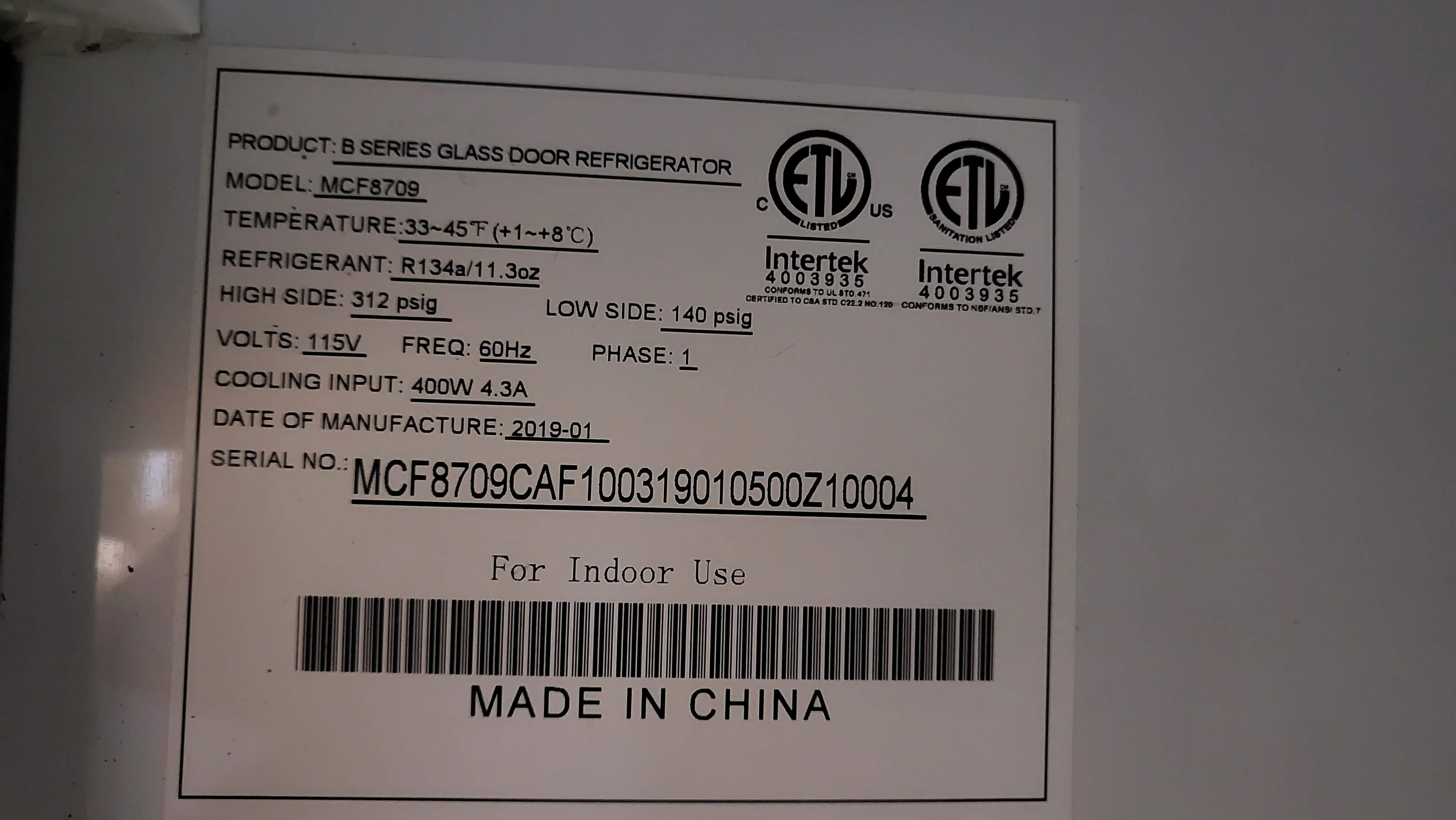 Suttonaire MCF8709 Glass Door Cooler