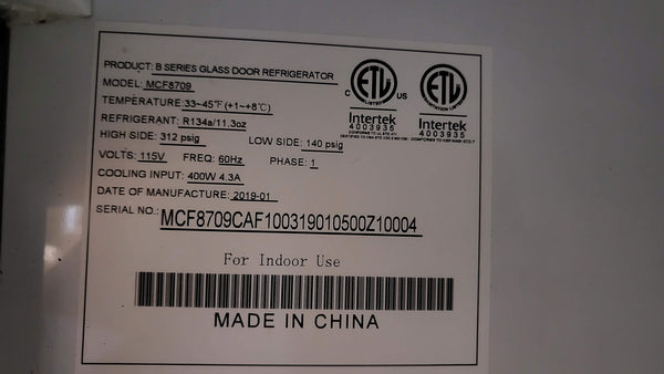Suttonaire MCF8709 Glass Door Cooler