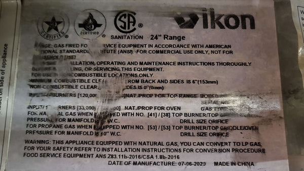 Ikon IR-4-24 Gas Range