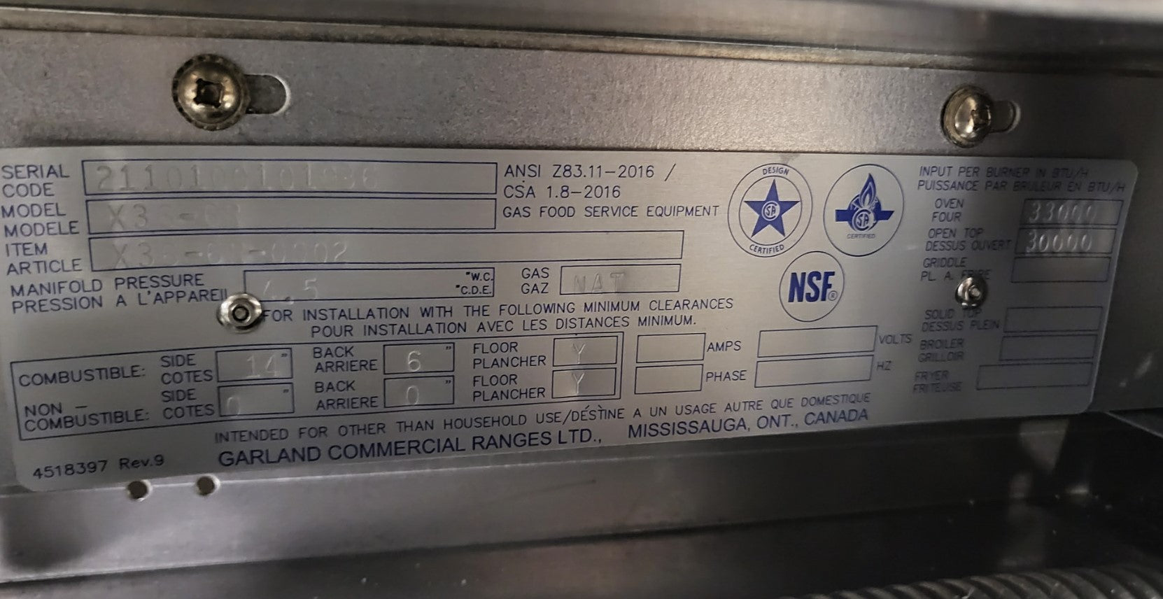 Garland X36-6R 6 Burner Range with Oven
