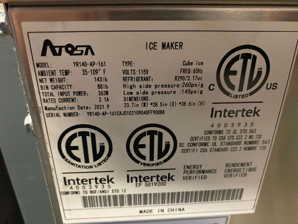 Atosa YR140-AP-161 Ice Machine