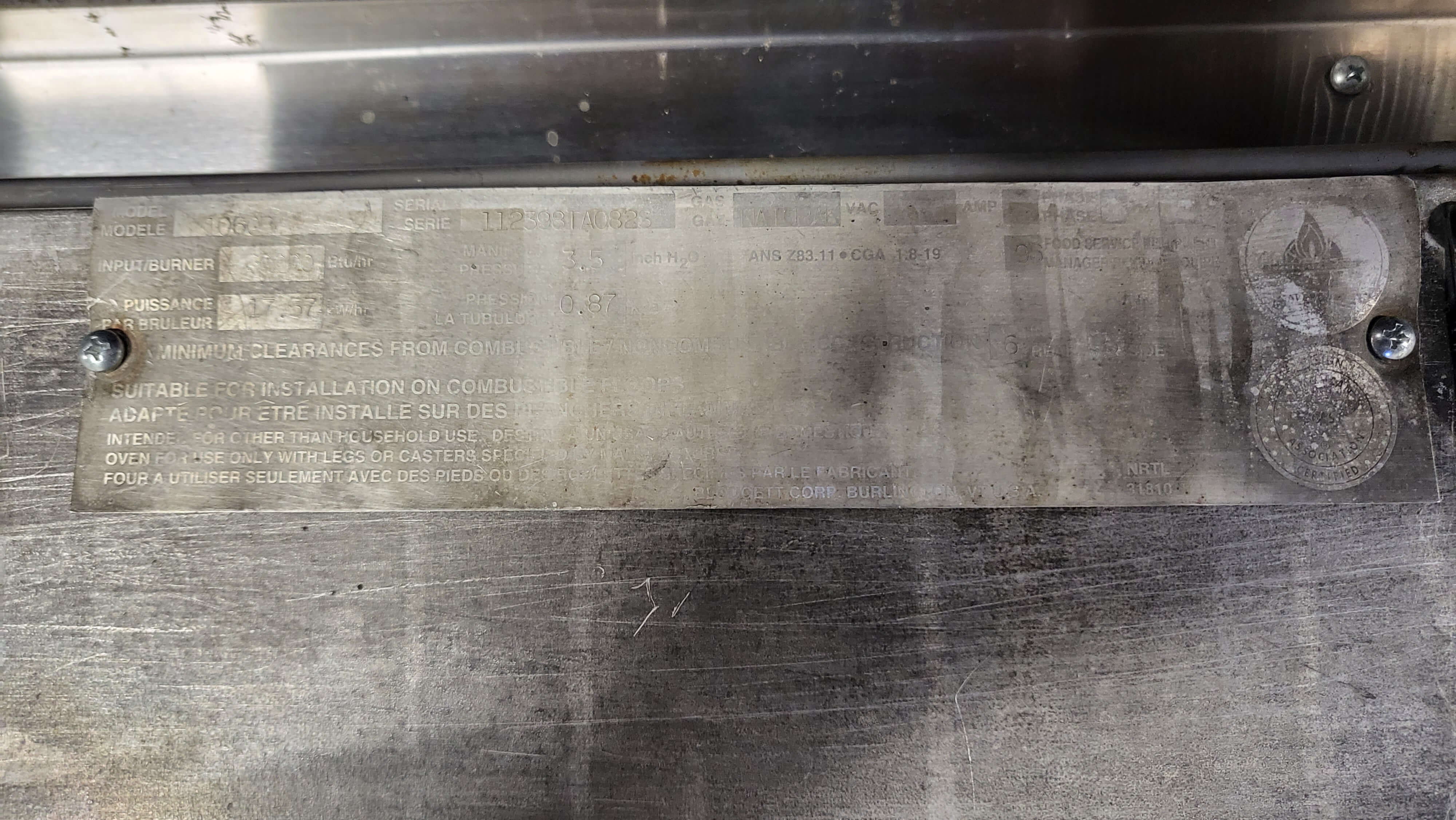 Blodgett 1060 Pizza Deck Oven