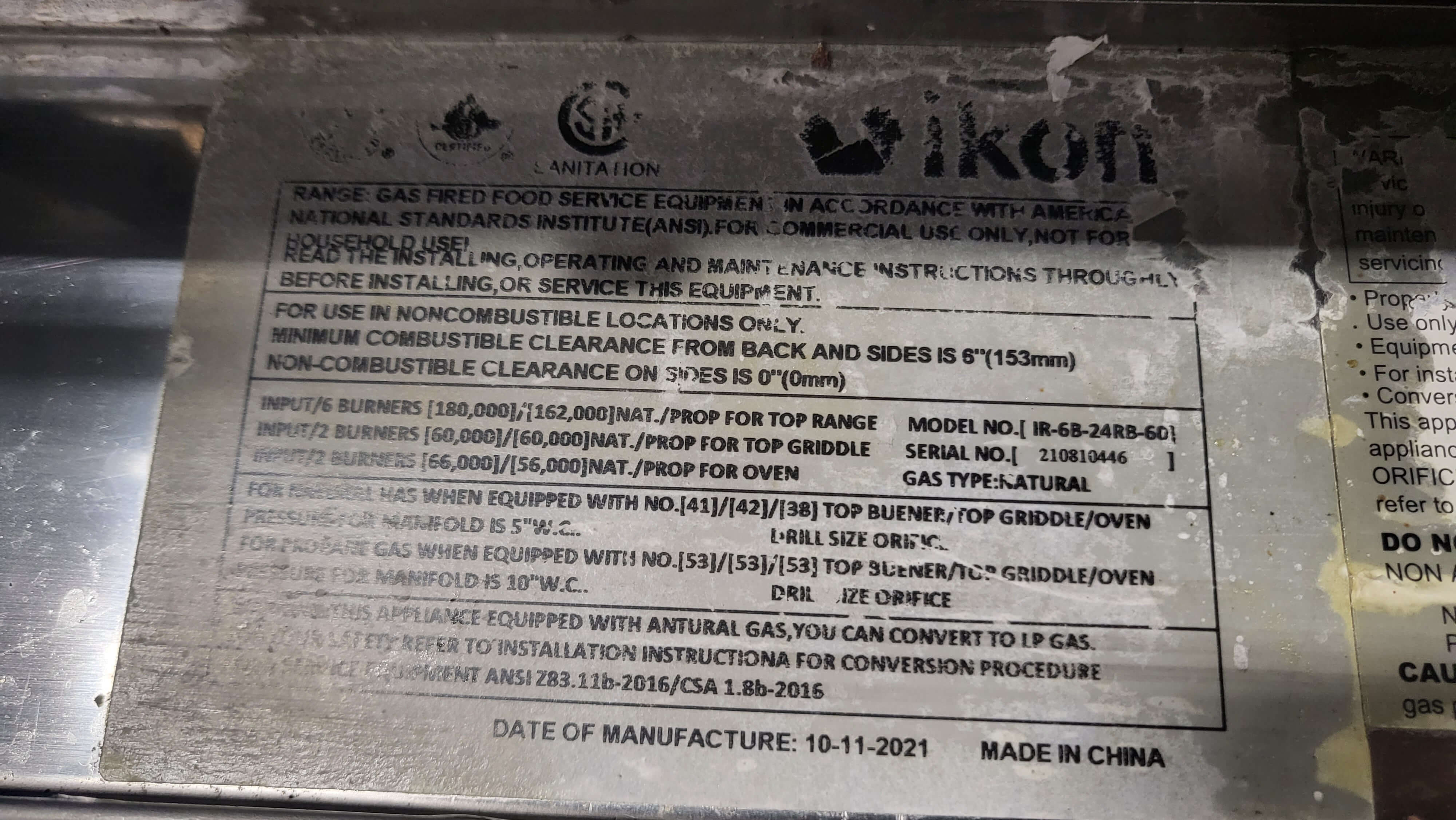 Ikon IR-6B-24RB-60 Range with Oven