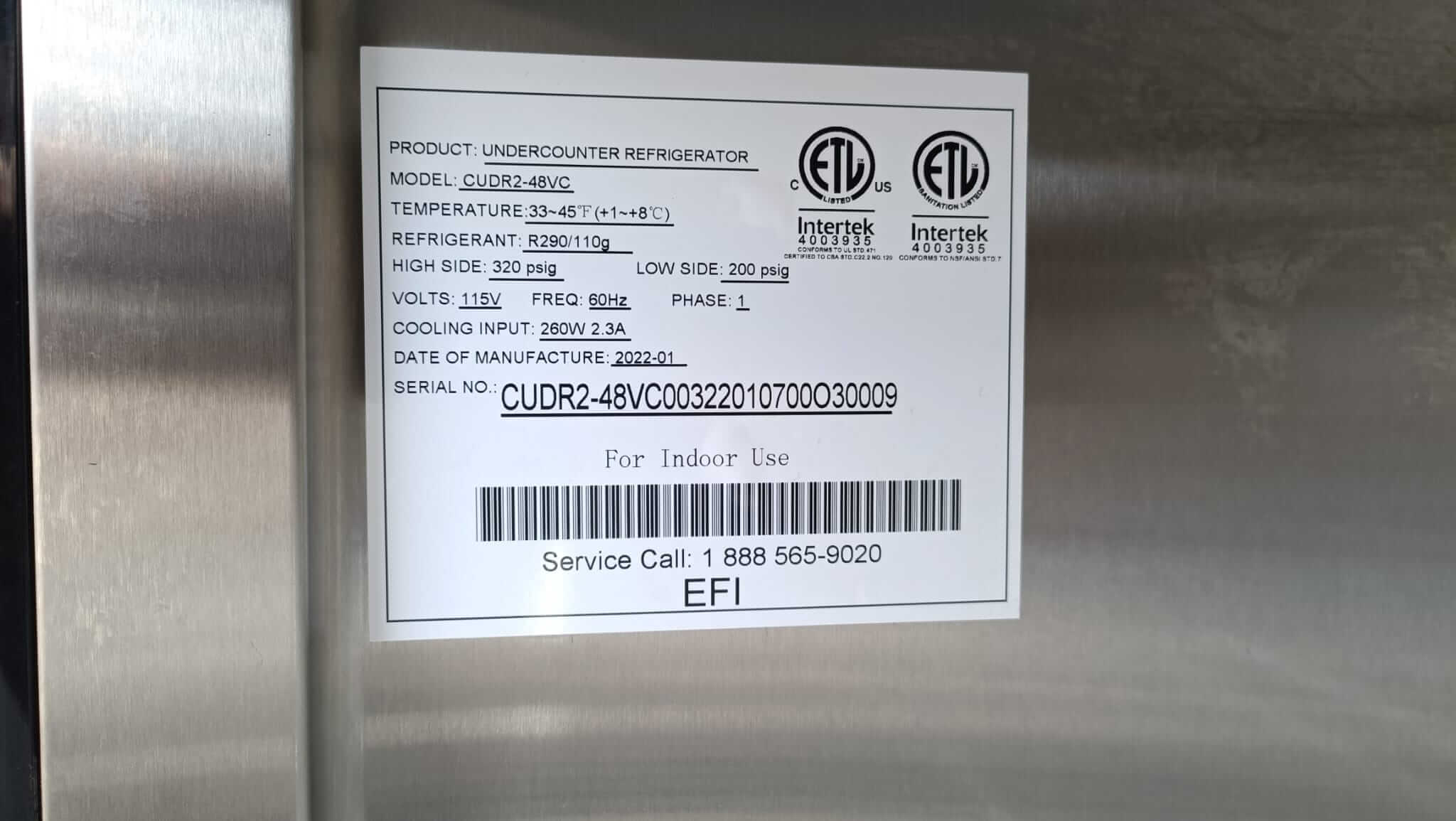 EFI CURDR2-48VC Undercounter cooler