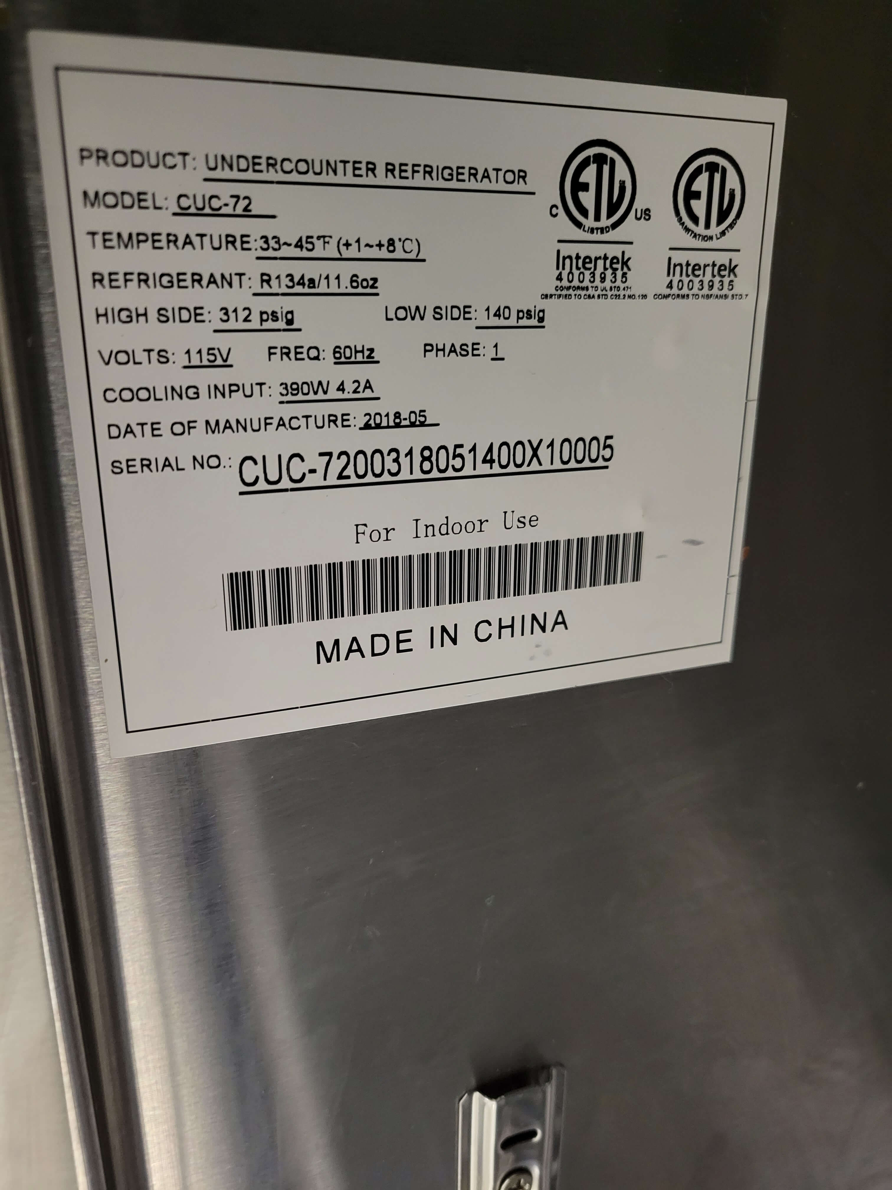 Coldstream CUC-72  Undercounter Fridge