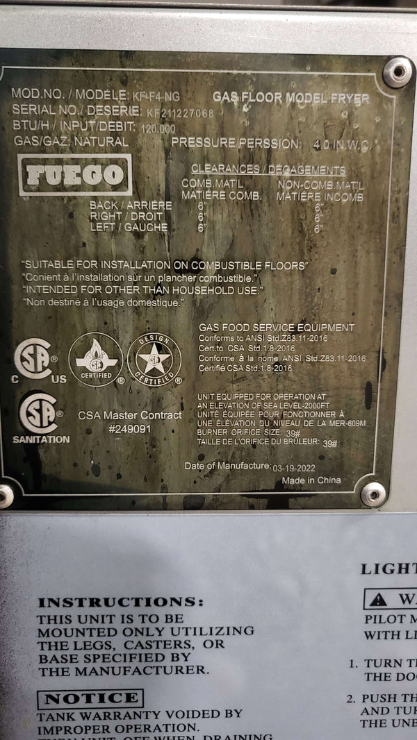 Fuego KF-F4-NG Gas Fryer