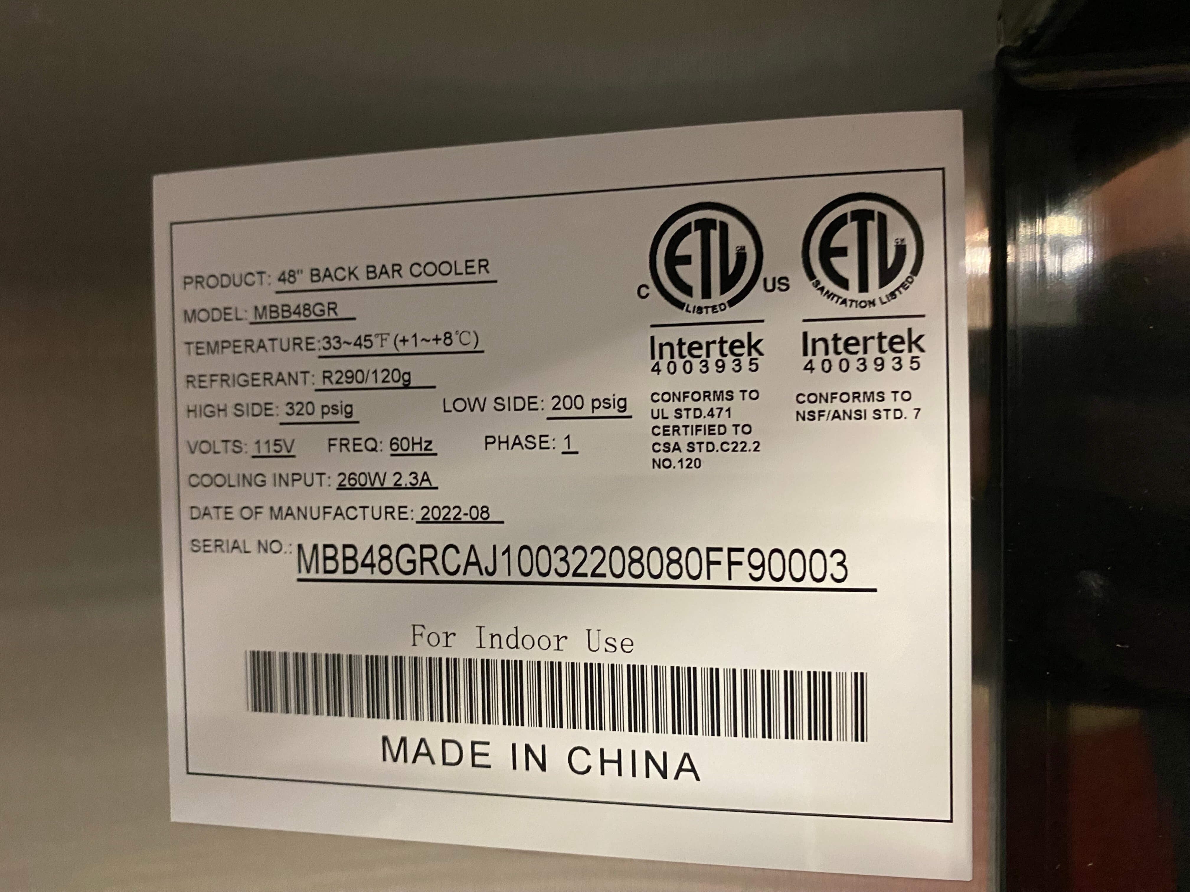 Atosa MBB48GR Back Bar Solid Door Cooler