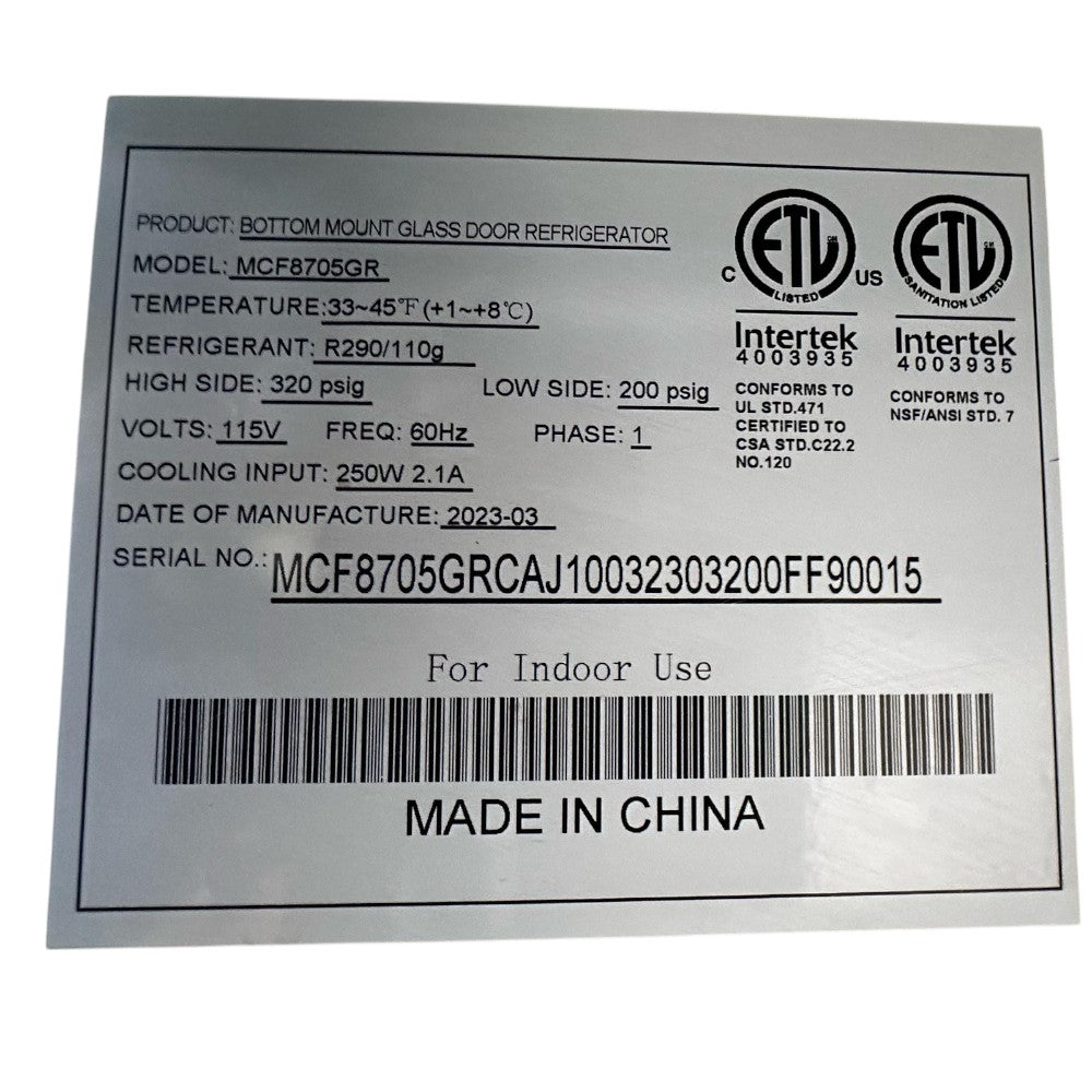 Atosa MCF8705GR Upright Refrigerator - 1 Glass Door