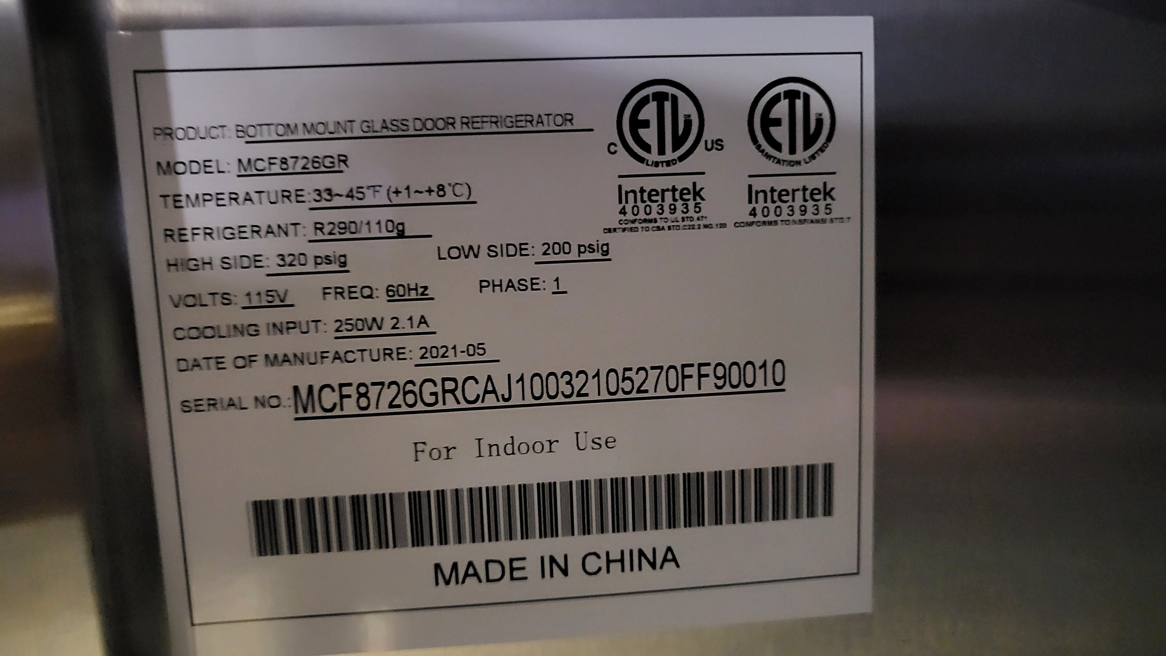 Atosa MCF8726GR Glass Door Refrigerator