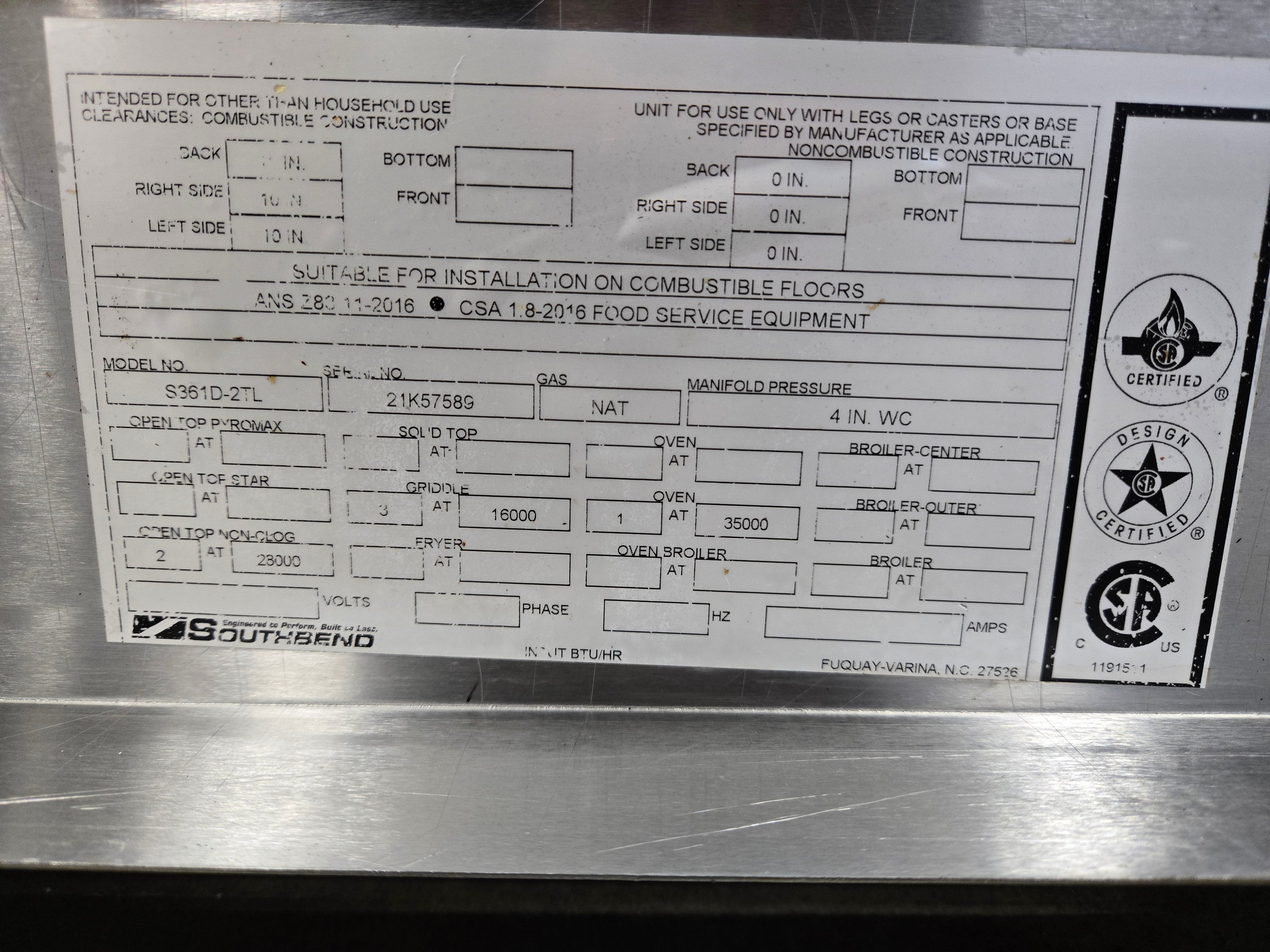 SouthBend S36LD-2TL 36 inch Range - Natural Gas