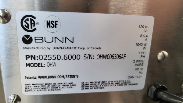 Bunn OHW 2.37 L Hot Water Dispenser