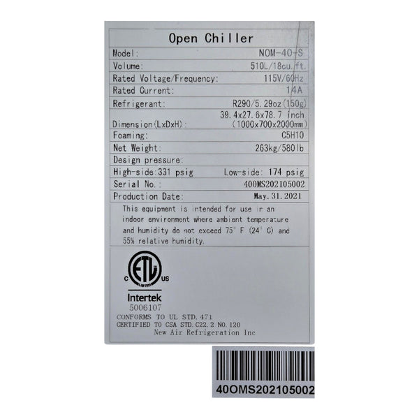 New Air NOM-40-S Open Air Refrigerated Display Merchandiser