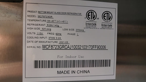 Atosa MCF8723GR Double Glass Door Refrigerator