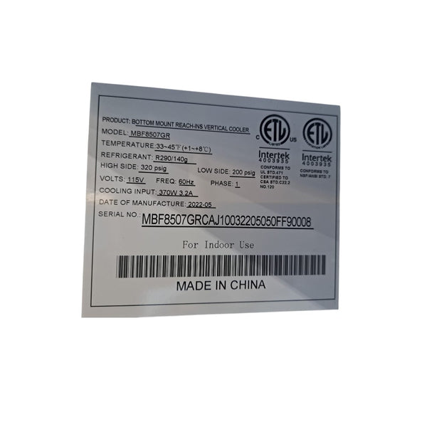 Atosa MBF8507GR Reach-in Refrigerator - 2 SolidDoor - 54''