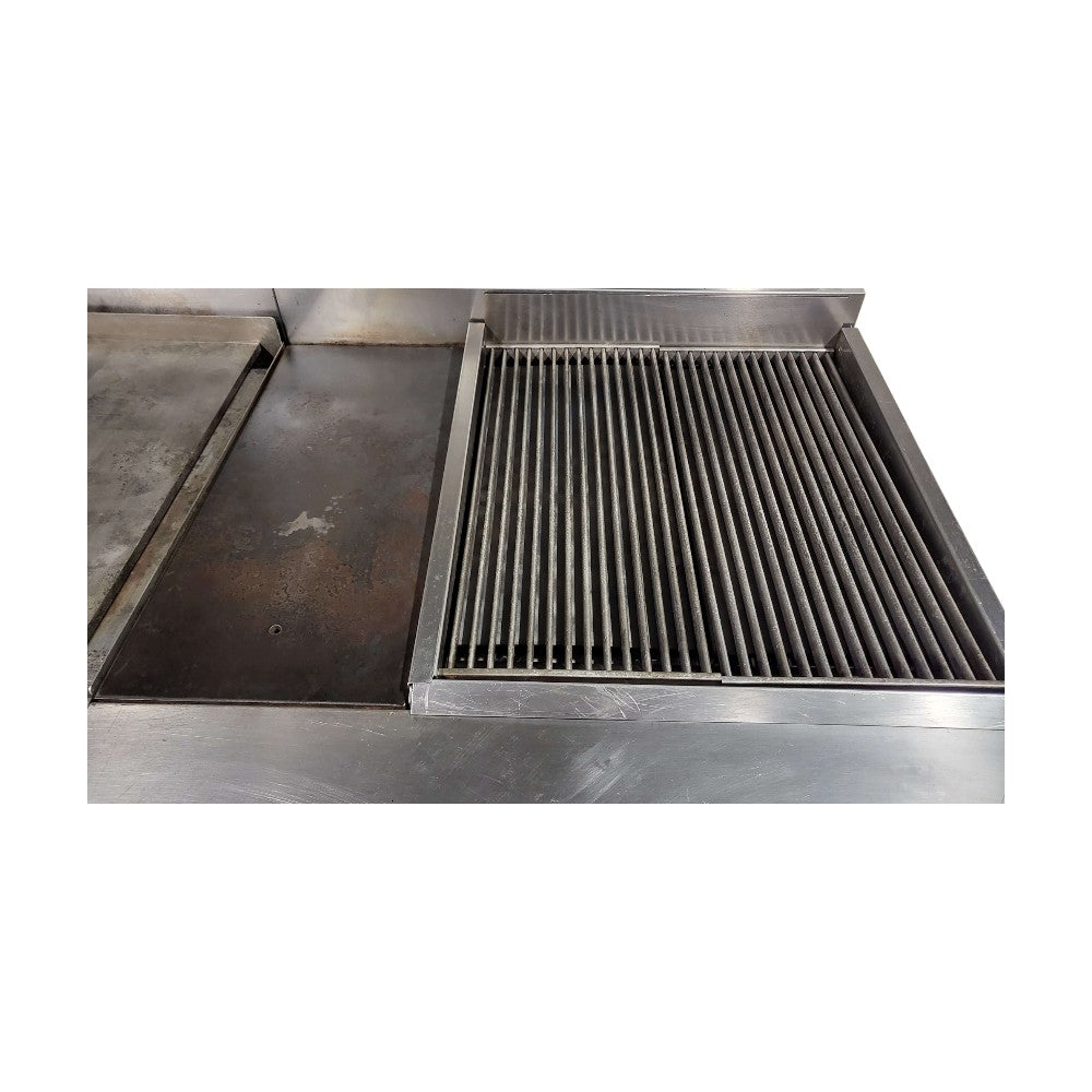 Vulcan VC0136-500 Custom Range: 6 Burners / 15-in Griddle / 12-in Hotplate / 24-in Char / Double Oven