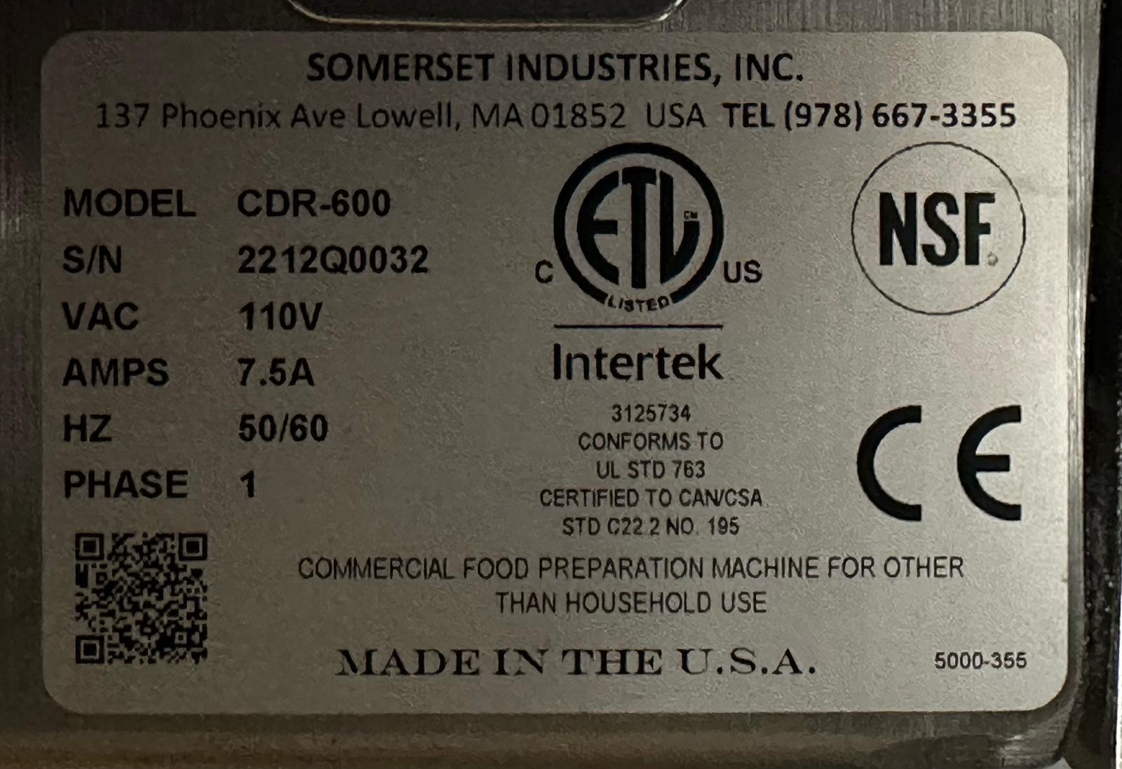 Somerset CDR-600 Dough Sheeter